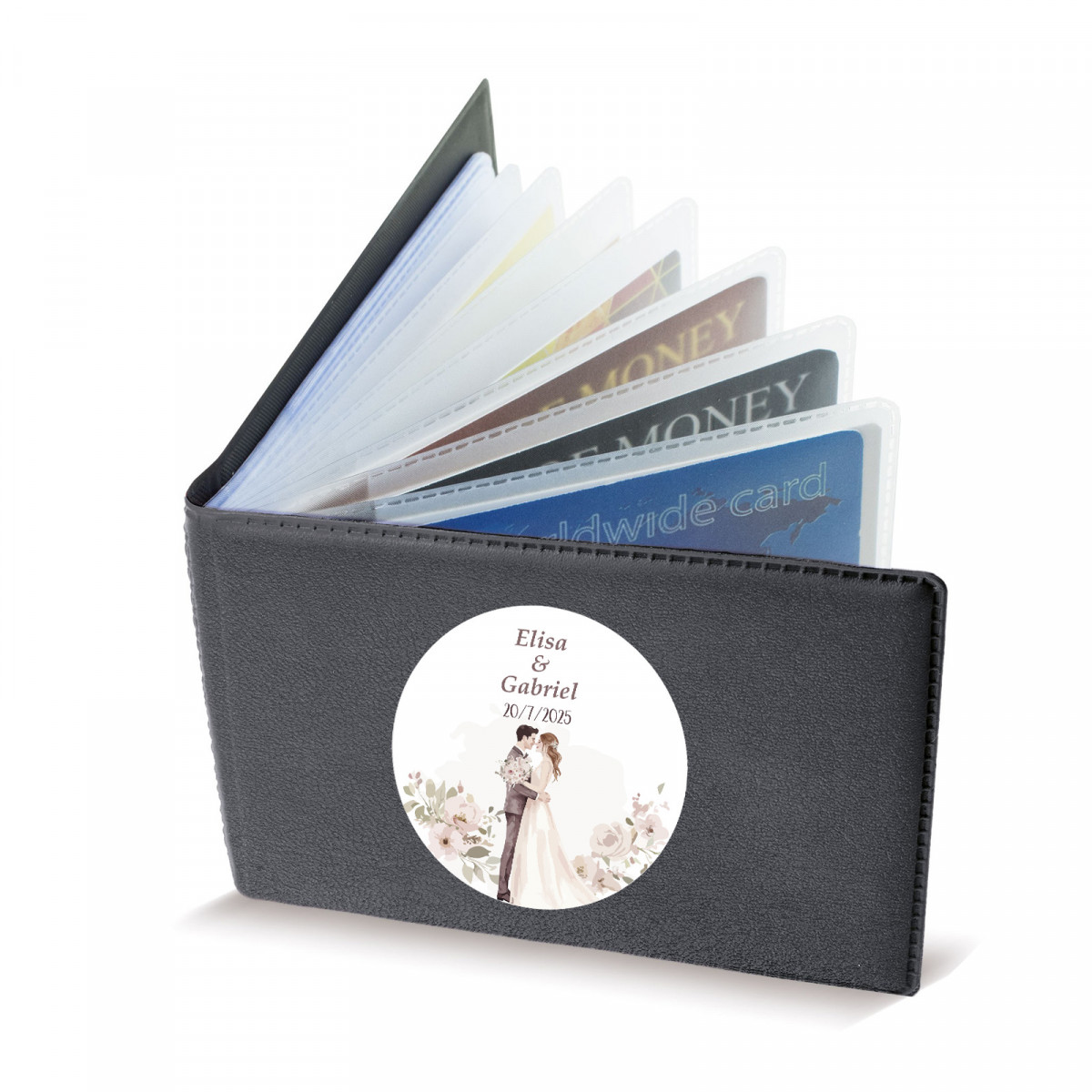 Porta-cartões horizontal preto personalizado para casamento