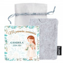 Porta-cartões de feltro com cartão de agradecimento personalizável em bolsa de organza para detalhes de comunhão