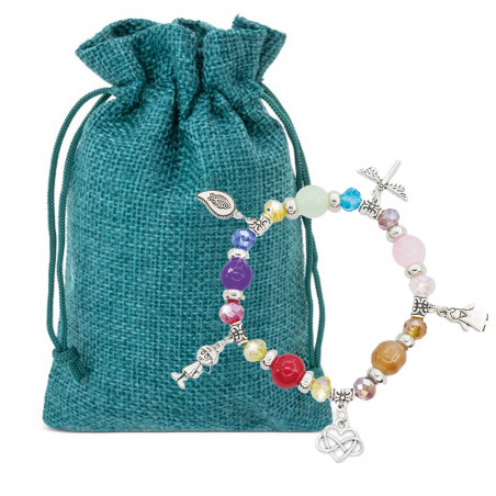Pulseira de contas em bolsa de juta turquesa para eventos