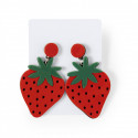 Brincos em forma de morango em envelope vermelho personalizado com adesivo de casamento divertido