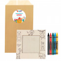Porta-retratos de madeira com design de animais e lápis de cor em envelope kraft personalizável para detalhes originais