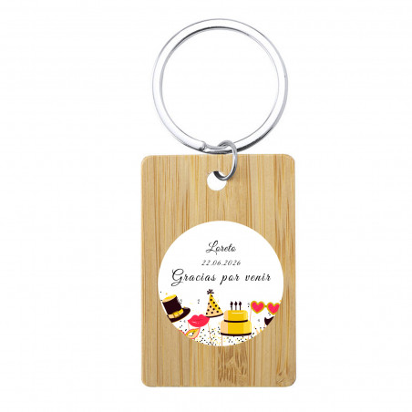 Chaveiro de bambu com adesivo personalizado de aniversário