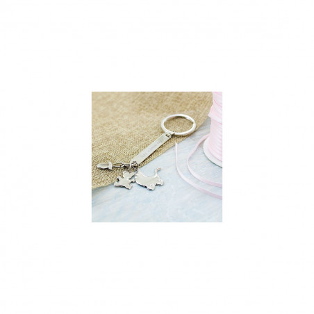 Chaveiro charm batizado em bolsa de tecido com cartão pendente personalizado para presentear