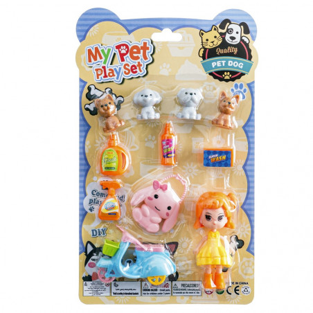 Conjunto de boneca com acessórios de animais de estimação e scooter para brincar