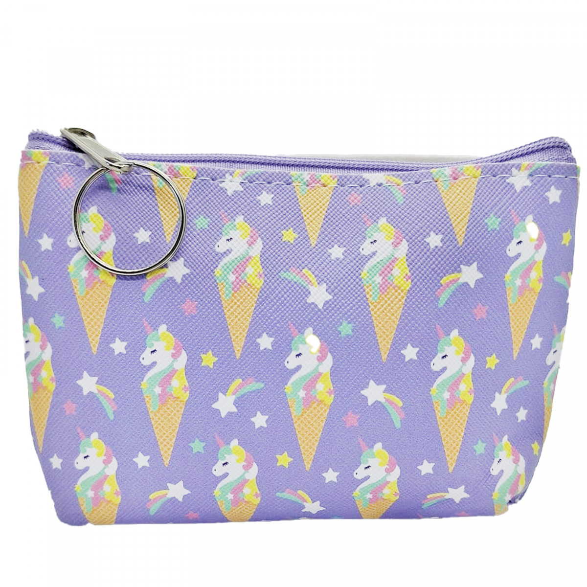 Bolsa unicórnio e sorvete com chaveiro em tom lilás