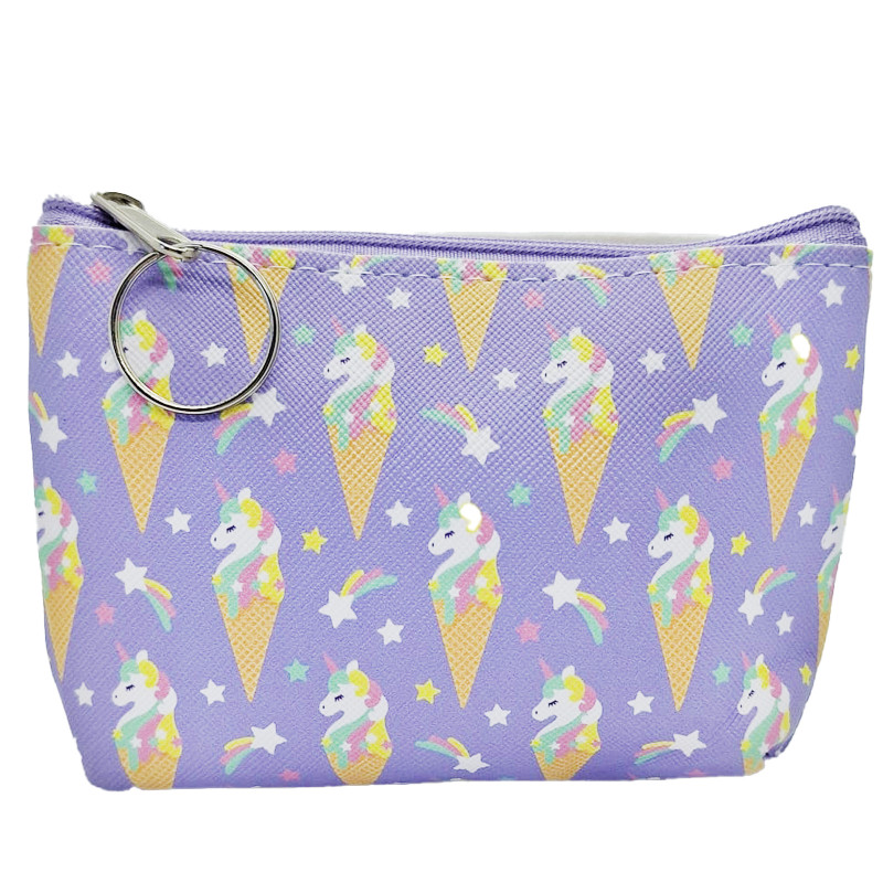 Bolsa unicórnio e sorvete com chaveiro em tom lilás