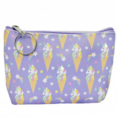 Bolsa unicórnio e sorvete com chaveiro em tom lilás