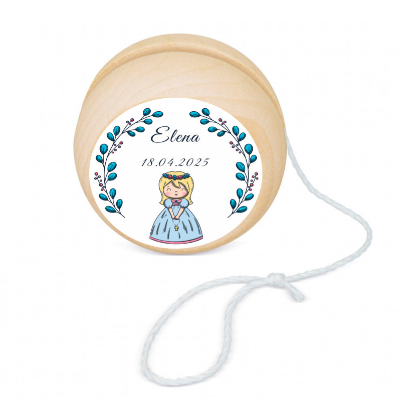 Yoyo de madeira com adesivo primeira comunhão menina para presentear