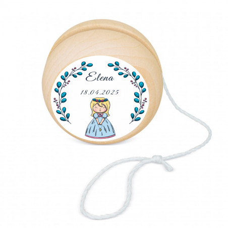 Yoyo de madeira com adesivo primeira comunhão menina para presentear