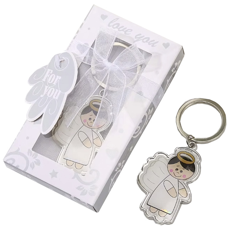 Chaveiro de anjo sorridente em caixa de presente