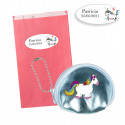 Carteira mini brilhante de unicórnio em envelope rosa e adesivo personalizado para presentear