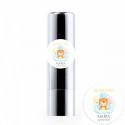 Bálsamo labial prateado com adesivo personalizável em carteira natural para lembrancinhas de batizado