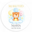 Bálsamo labial prateado com adesivo personalizável em carteira natural para lembrancinhas de batizado