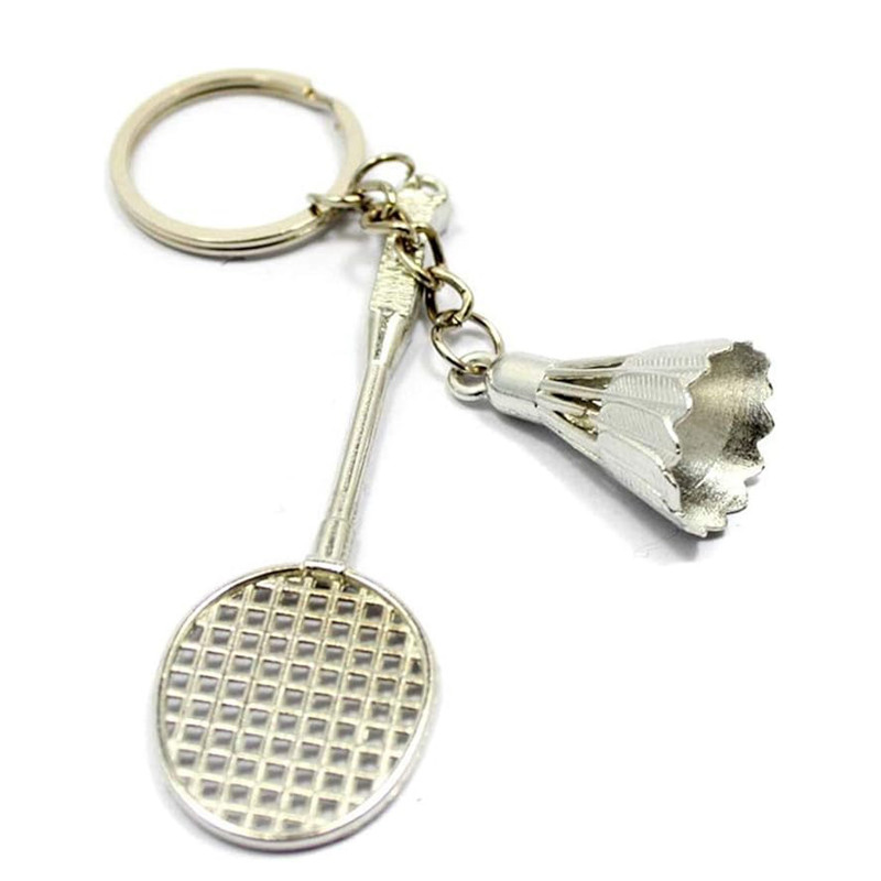 Chaveiro de metal em forma de raquete de badminton