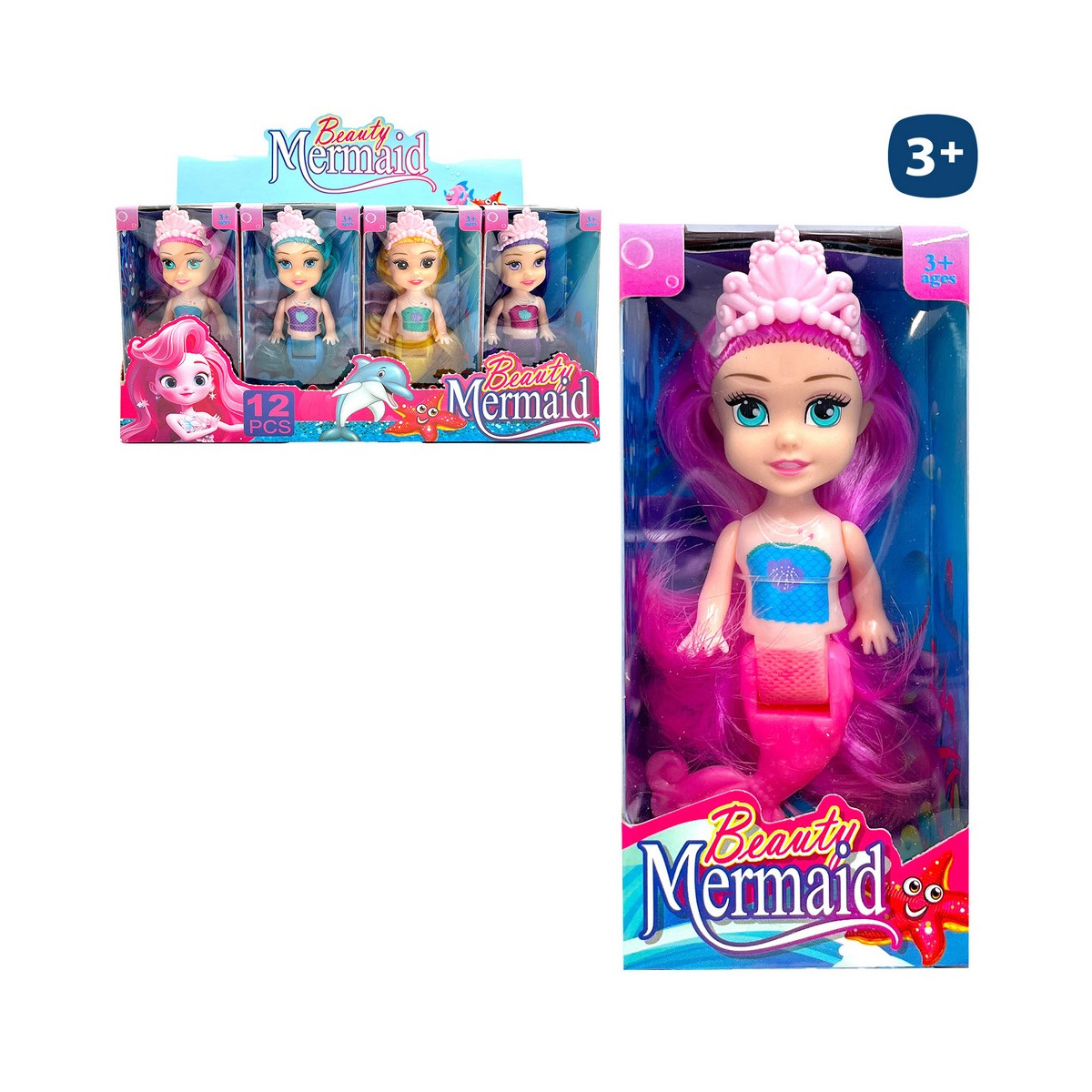 Boneca sereia tamanho mini com cabelos coloridos
