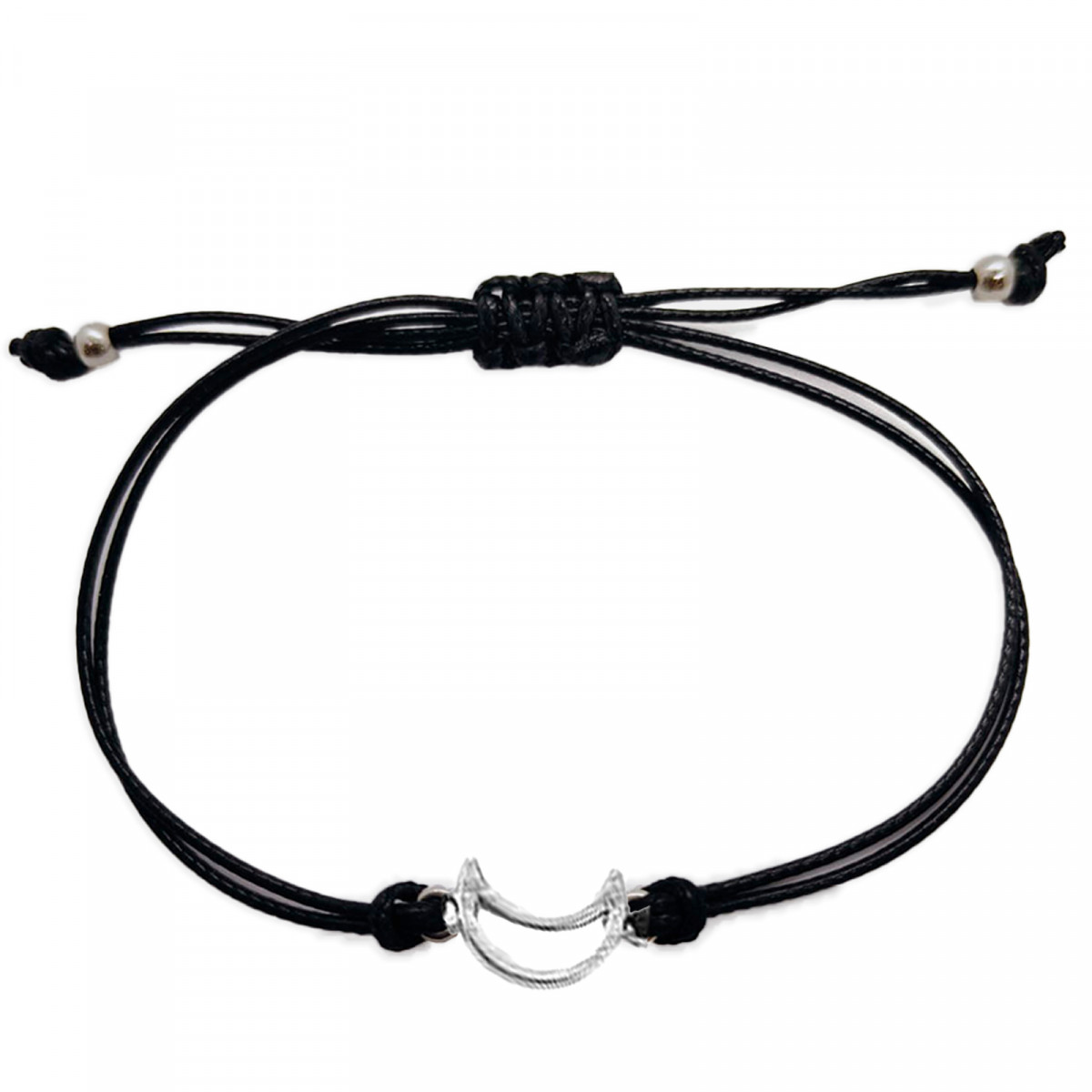 Pulseira de cordão preto com lua metálica para presentear
