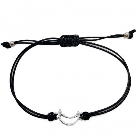 Pulseira de cordão preto com lua metálica para presente