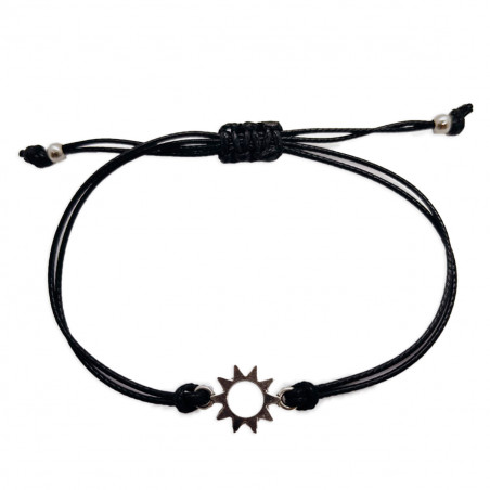 Pulseira de cordão preto com sol metálico para detalhes do evento