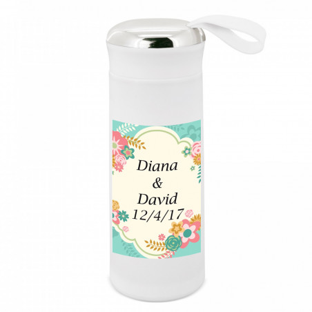 Botella com adesivo floral personalizável para presentear