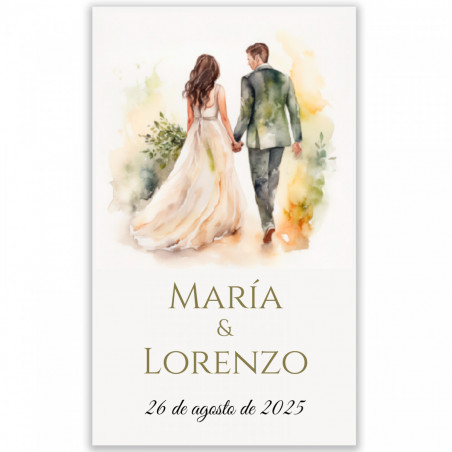 Bloco de notas com anéis e capa de bambu com adesivo personalizável de noivos para lembranças de casamento
