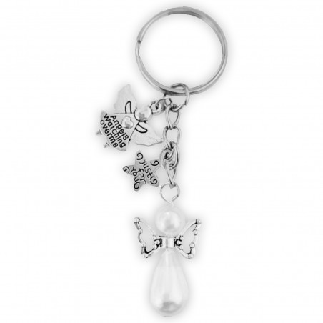 Chaveiro anjo da guarda com pérolas