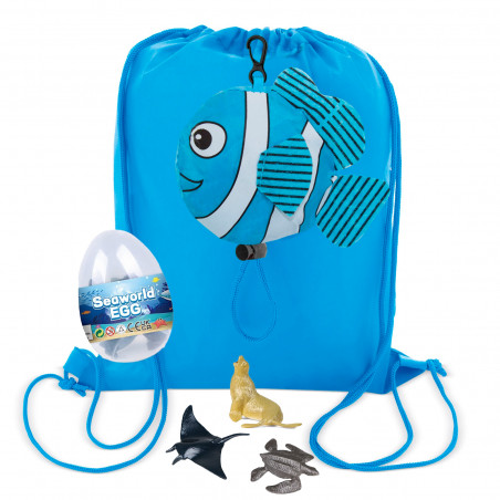 Mochila dobrável modelo peixe e ovo surpresa de animais marinhos