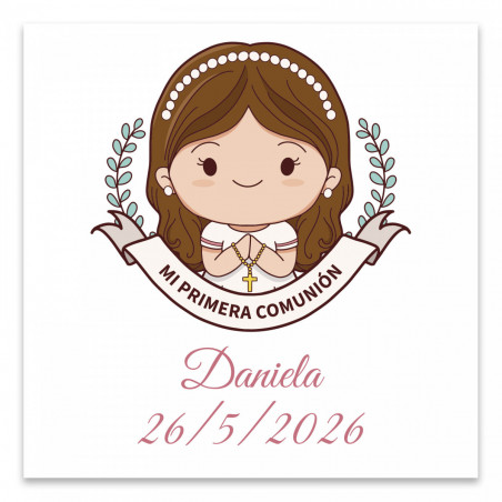 Peladinhas de chocolate com cobertura rosa 3 unidades em bolsa com cartão de recordação comunhão menina