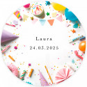 Maxi giz de cores em caixa com adesivo 5cm de aniversário e pirulito de morango para presentear