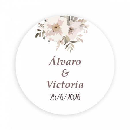 Espelho duplo redondo rosa metalizado com adesivo floral de 2 cm para detalhes dos convidados