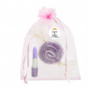 Toalha de caramelo com caneta batom em bolsa de organza personalizada