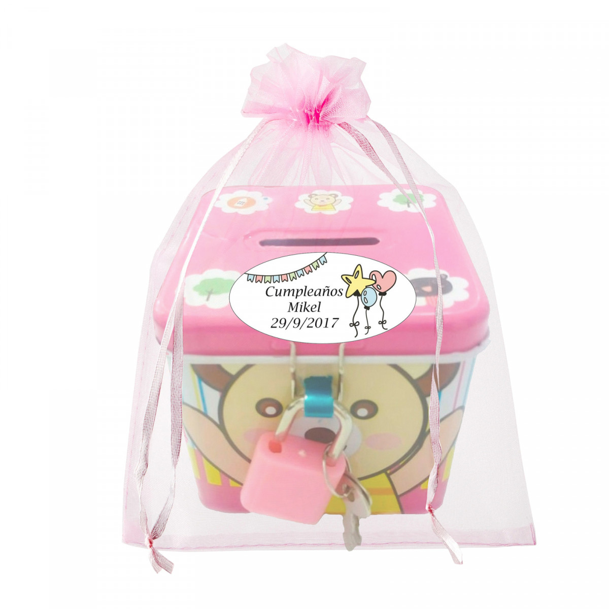 Cofrinho em saquinho de organza personalizado