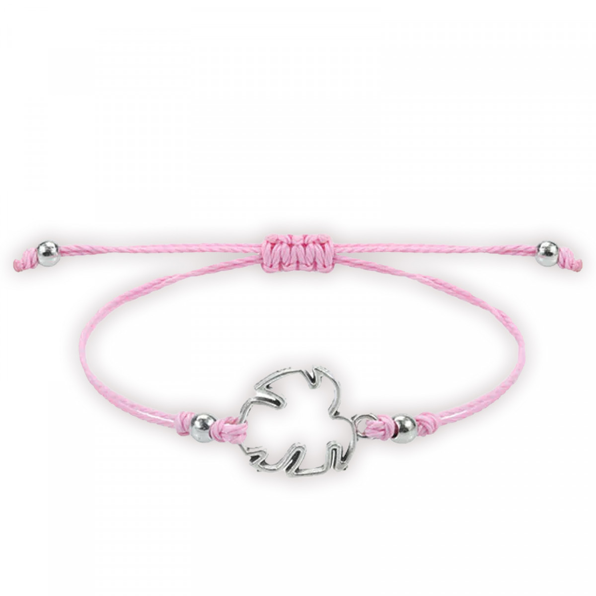 Pulseira ajustável com trevo da sorte em fio rosa, detalhe elegante e simbólico