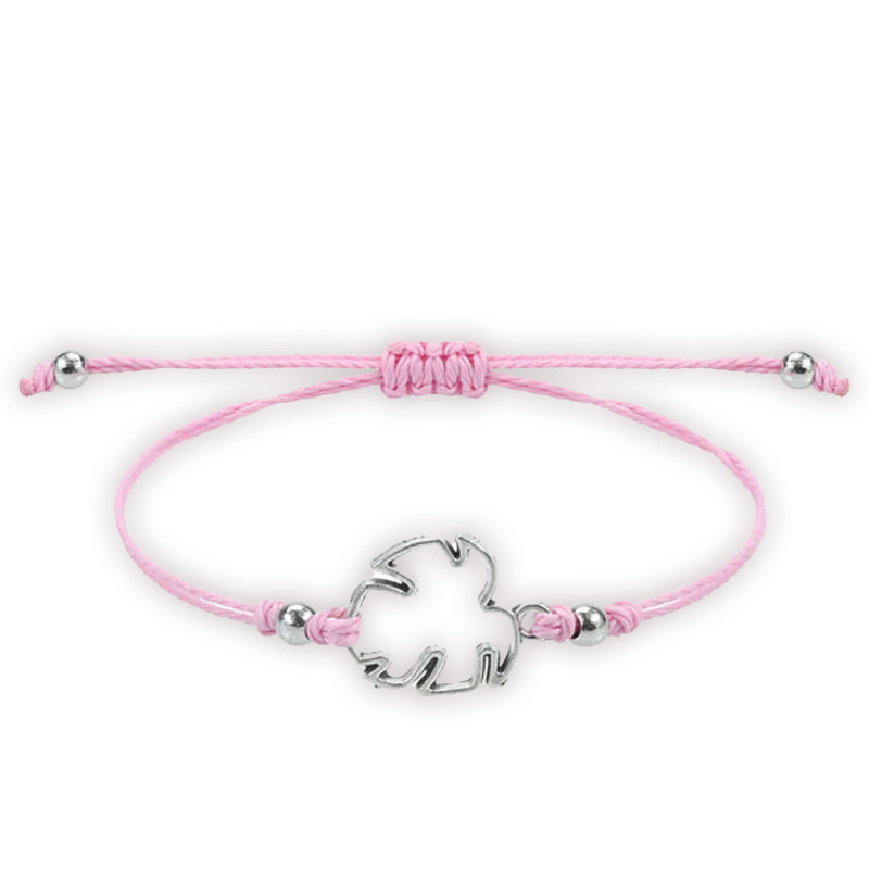 Pulseira ajustável com trevo da sorte em fio rosa, detalhe elegante e simbólico