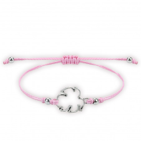 Pulseira ajustável com trevo da sorte em fio rosa, detalhe elegante e simbólico