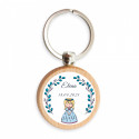 Chaveiro de bambu com adorável adesivo personalizável para lembranças de primeira comunhão para menina