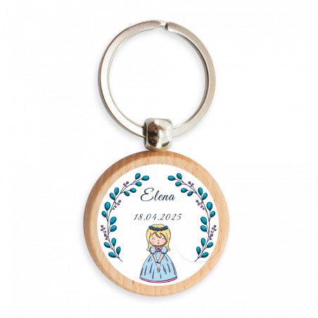 Chaveiro de bambu com adorável adesivo personalizável para lembranças de primeira comunhão para menina