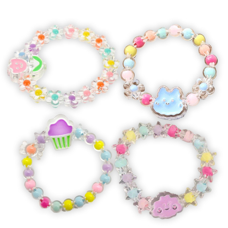 Pulseiras elásticas infantis com miçangas coloridas, design divertido e alegre