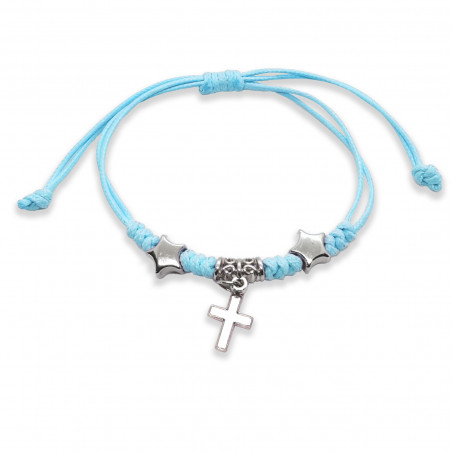 Pulseira de cordão ajustável com pingentes de cruz e estrela