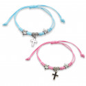 Pulseira de cordão ajustável com pingentes de cruz e estrela