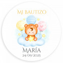 Pulseira medalha virgem maria em estojo kraft com adesivo de batismo para detalhes convidados