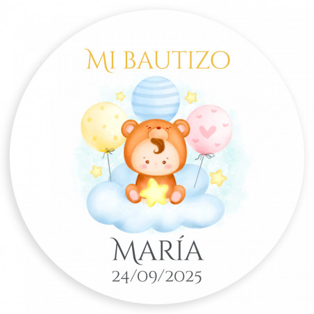 Pulseira medalha virgem maria em estojo kraft com adesivo de batismo para detalhes convidados