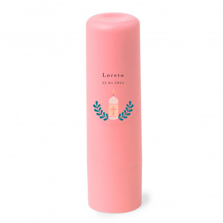 Bálsamo labial rosa com adesivo para detalhes festas e eventos