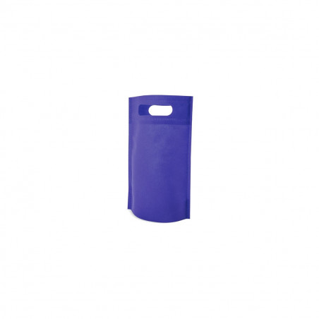 Garrafas de vinho e saca-rolhas em bolsa azul personalizada para detalhes do Dia dos Pais