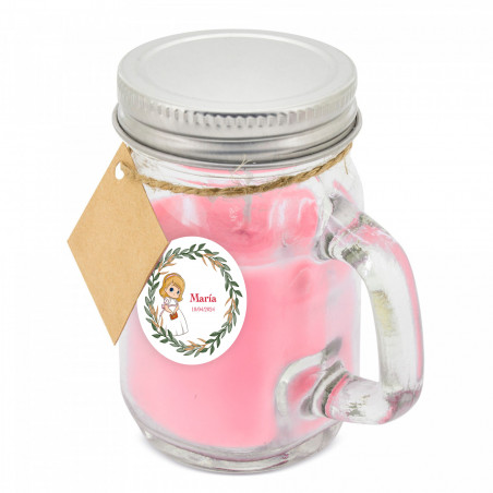 Vela aromática em pote de vidro com tampa e adesivo para detalhes de comunhão