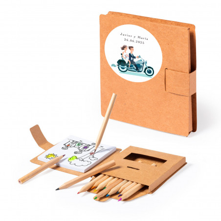 Conjunto para colorir com desenhos e lápis personalizados para detalhes de casamento