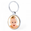 Chaveiro metálico com foto personalizável em caixa azul decorativa para lembranças de batizado