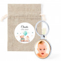 Chaveiro com foto personalizável em bolsa de tecido com adesivo de design de ursinho para presentear