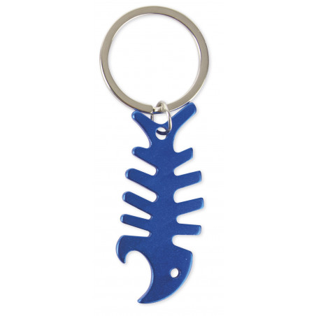 Chaveiro abridor em forma de espinha de peixe azul com envelope de kraft e adesivo de casamento personalizado para presentear