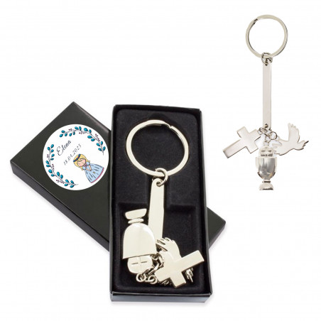 Chaveiro de comunhão com charm em estojo personalizado para menina
