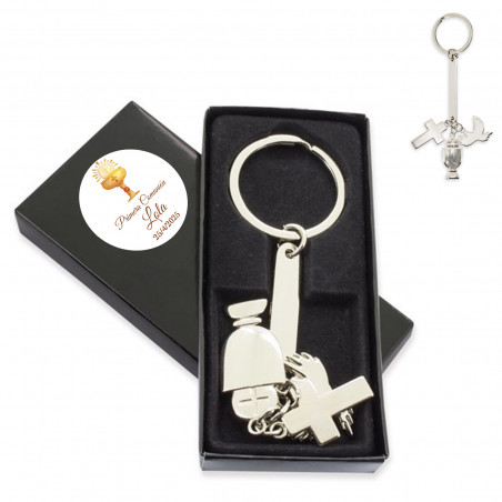 Chaveiro de metal para comunhão caixa personalizada com adesivo
